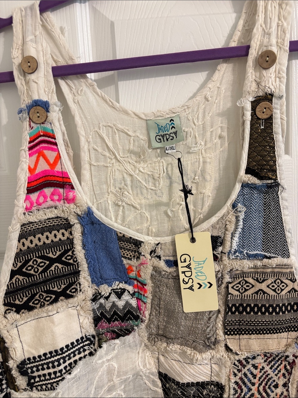 Patchwork Multicolor Boho Overalls - Picture 2 of 8